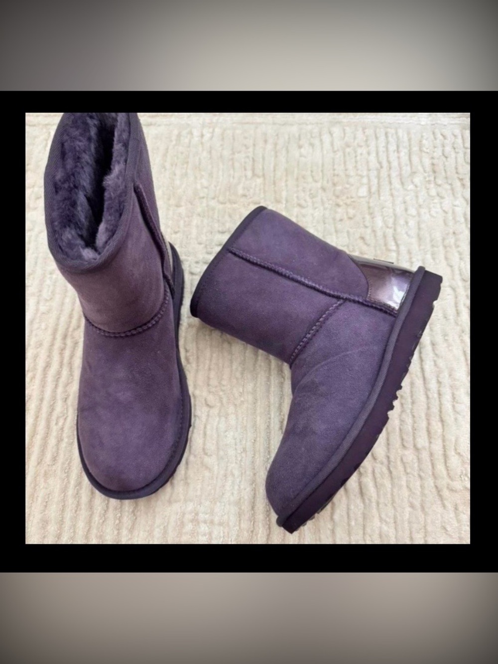 UGG Classic Short II Dark Purple Metallic Suede Port Winter Boots-Girls Women 6